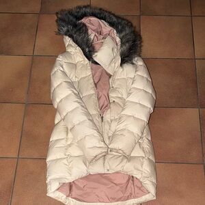 The North Face Women's Tan Puffer Jacket with Faux Fur Hood w/ goose insulation